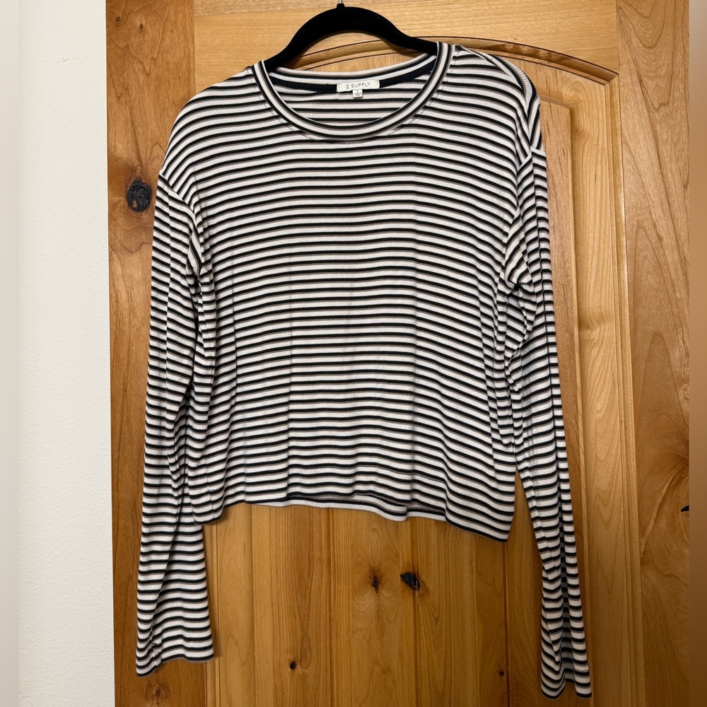 Black, beige, white striped top